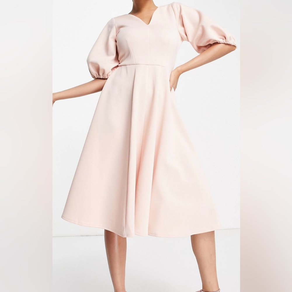 Closet London Balloon Sleeve skater dress in blush